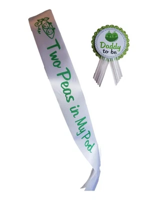 Prendedor de faja doble para fiesta de baby shower para mamá y papá para ser dos guisantes en mi cápsula Foto 1 de 4