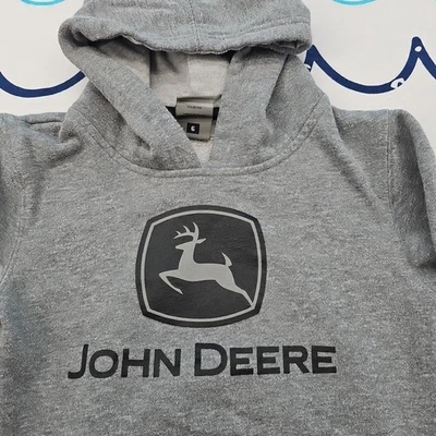 John Deere Tractors Boys Grey Hoodie Sweatshirt Size 6 - Image 1 of 4
