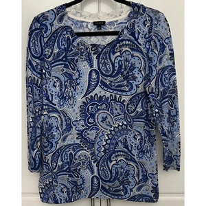 Talbots leichter blauer Paisley Pullover mit Jakobsmuschelausschnitt Gr. M - Bild 1 von 7