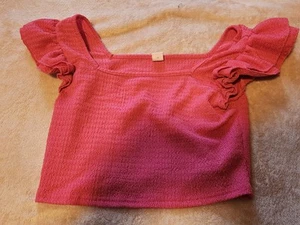 Shein Girl's Youth Sz 11-12 Ivory Stretch Ruffled Sleeves Crop Top - Picture 1 of 5