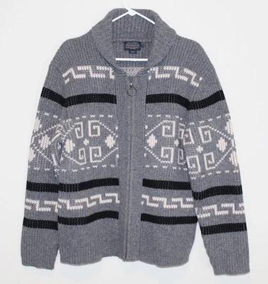 Pendleton Westerly Gray Wool Cardigan Sweater Jacket Cowichan Big Lebowski MED - Image 1 of 4