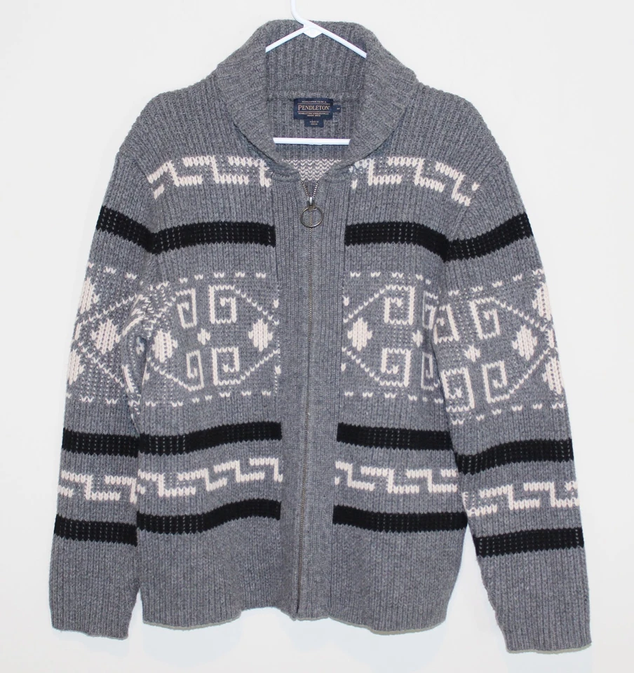 Pendleton Westerly Gray Wool Cardigan Sweater Jacket Cowichan Big Lebowski MED - Image 1 of 4