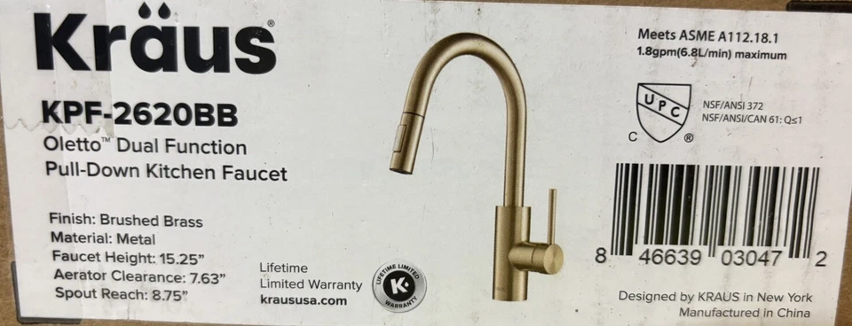 Kraus KPF-2620BB Oletto Single Handle Pull-Down Kitchen Faucet - Brushed Brass