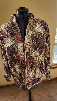 MSK Vintage Women’s Decorative Jacket Pink Floral 1xl Plus Size Sequins Zipper  - Image 1 of 4
