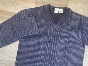 Suéter Armani Exchange Cuello en V Azul Oscuro Acanalado Manga Larga Preppy Talla Grande - Imagen 1 de 8