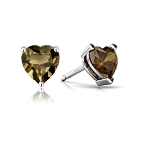 Natural Smoky Topaz Quartz Heart Chocolate Austrian Zircon Stud Earrings  - Picture 1 of 8