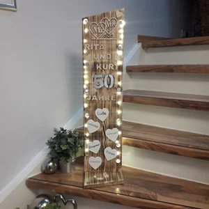 Personalisiert,Hochzeit,Goldene,Silberne Hochzeit Holz Deko,60 LED........ - Bild 1 von 6