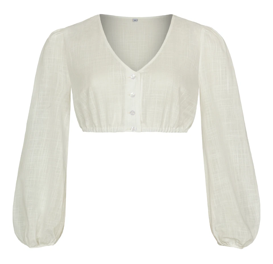 Alpenfee Dirndlbluse Fenja, große Größen Gr. 60 Damen langarm V-Ausschnitt creme - Bild 1 von 4