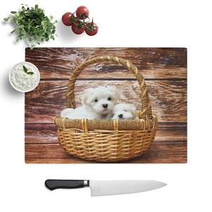 Maltese Puppy Dogs Chopping Board Glass Textured Cutting Worktop Saver Kitchen - Picture 1 of 6