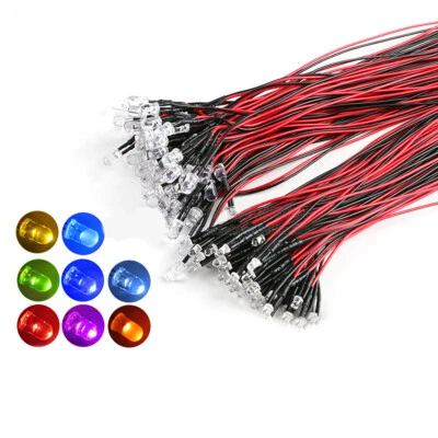 3mm 5mm vorverdrahtete LED Diode Licht Rot Gelb Blau Grün Weiß Rosa Lila 5V-12V - Bild 1 von 4