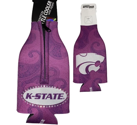 Kansas Wildcats Rhinestone Bling Pink Purple Zip Bottle Holder Cooler Cover