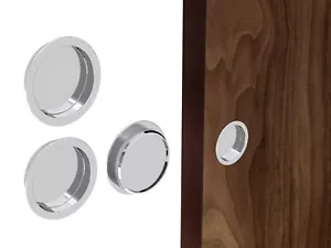 Flush Recessed Handle for Sliding Door Set of 2 Chrome Satin Nickel Brass Round - Picture 1 of 7