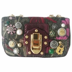 Authentic - D&G Dolce & Gabbana Jeweled Jacquard Lucia Bag - Gold