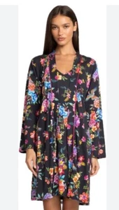 Neu mit Etikett Johnny Was Sognatore Neros schwarz Blumenmuster Baumwolle Lounge Wear Robe Medium - Bild 1 von 5