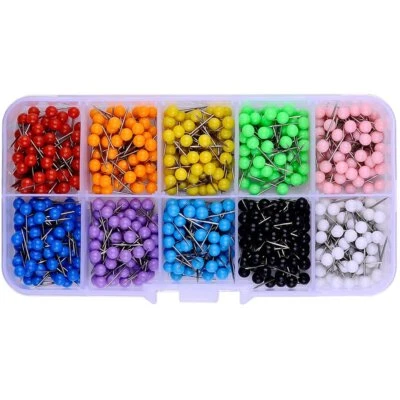 600 Pcs Push Pins Map Tacks 1/8" Round Plastic Head Marking Pins for Cork Board - Image 1 of 4