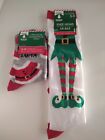 Christmas Knee Hi Socks & Santa Claus Crew Socks Womens Size 5-9