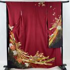 628Inc Japanese Kimono Silk Furisode Bundle Peony Enji Color
