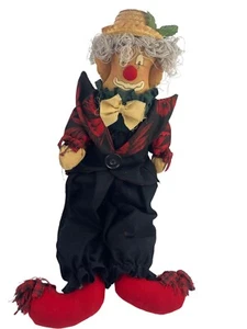 Clown Rag Doll Cloth Shelf Sitter Handmade Long Legs Straw Hat Face Paint - Picture 1 of 7