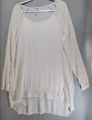 Blusa XCVI Top Mujer M Rosa Pálido Campesina Pradera Boho Túnica Crochet Encaje LS Foto 1 de 4