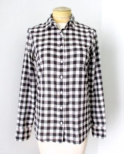 VGC J Crew Black White Gingham Checkerboard 100% Cotton Button Blouse Top 2 - Picture 1 of 4