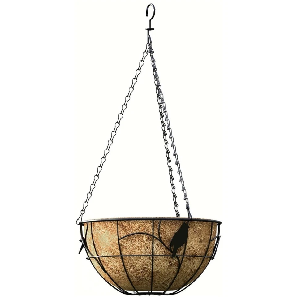 Panacea Products Metal Hanging Basket Coco Liner, Bird Theme, Black 14" - Image 1 of 1