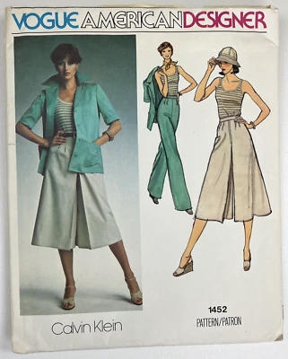 Vogue 1452 Calvin Klein Jacket Culottes Top Pants Sz 12 Sewing Pattern UC FF VTG - Image 1 of 4