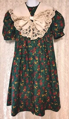 Vtg Judy Lynn Girls Sz 10 Dress Christmas Holiday Detachable Ecru Collar W/Bow - Image 1 of 4