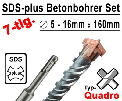 STAVTOOL 7 tlg. SDS-plus Quadro Betonbohrer Stein Bohrer Hammerbohrer 5 - 16 mm x 160mm