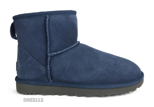Stivali UGG Classic Mini II Eve blu scamosciati pelliccia donna taglia 8 *NUOVI*