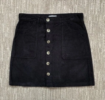 Kenzie Jeans Talla 6/28 Negro Pana Cintura Minifalda Botón Bolsillos Delanteros Foto 1 de 4
