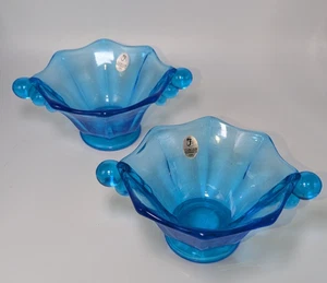 2 Fenton Uran Kunst Glas Maulbeere Blau Nuss Schale Kugelgriffe Original Aufkleber - Bild 1 von 7
