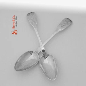 Coin Silver Dessert Spoons Pair Erastus Barton and Co 1815 NY Mono WJW - Picture 1 of 5