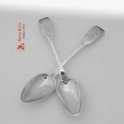 Coin Silver Dessert Spoons Pair Erastus Barton and Co 1815 NY Mono WJW - Image 1 of 4