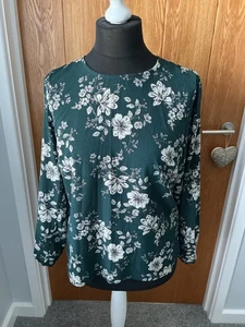 Ladies Blouse by GEORGE Green & Cream Floral Size 12 - Picture 1 of 8