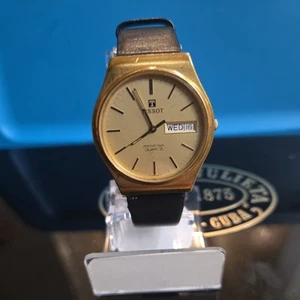 RARE VTG SWISS GOLD PLATED TISSOT SEASTAR GOLDEN DIAL 34MM MEN QUARTZ WRISTWATCH - Picture 1 of 4