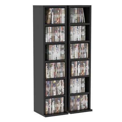 HOMCOM Set of 2 CD Storage Units with Adjustable Shelves Black - Image 1 of 4
