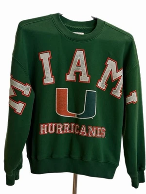 Hollister Boxy Universidad de Miami Huracanes Gráfico Crew Sudadera Verde XS Foto 1 de 4