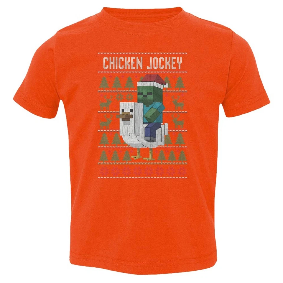 Camiseta infantil feia Natal jóquei frango engraçado – jogo de pixel Natal - Imagem 1 de 1