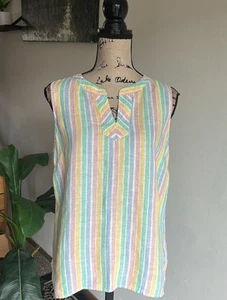 Talbots Striped Sleeveless Linen Top Size MPetite NWT - Picture 1 of 10