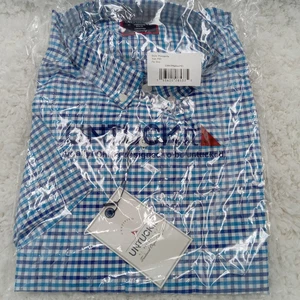 UNTUCKit Shirt Mens Medium Blue Multi Check Short Sleeve Slim Fit Button Down - Picture 1 of 4