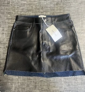 Falda Le Mini Stagger Auberry Cuero/Denim Marco Nueva con Etiquetas Talla 27 en Negro - Imagen 1 de 7