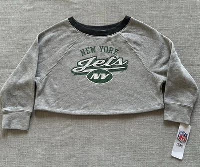 NFL New York Jets Sudadera Niñas Mediana 7/8 Gris NFL Recortada Gran Tamaño NY NUEVO Foto 1 de 4