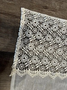 Shower Curtain Crocheted lace top and crinkle sheer bottom ivory 71W 74L - Picture 1 of 8