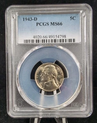 1943-D 5C JEFFERSON NICKEL 35% Silver PCGS MS66 #5768 - Image 1 of 2