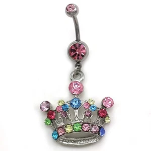 NEW Multicolor Princess Tiara Crown Dangle Belly Button Ring Navel Body Jewelry - Picture 1 of 1