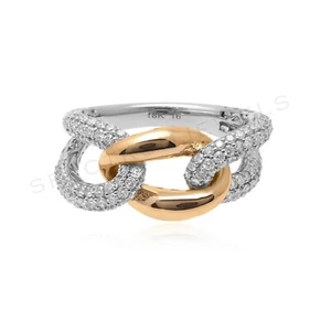 Pave Lab Grown CVD Diamond Curb Link Ring 18k White Yellow Two Tone Gold 0.91 Ct - Picture 1 of 10
