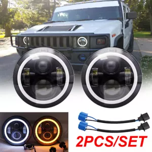 Pair For Hummer H1&H2 2003~2009 Jeep 7 Inch LED Headlights Upgrade Hi/Low Beam - Bild 1 von 9