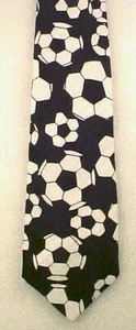Soccer Balls Necktie Mens Black White Polyester Sports Novelty - Picture 1 of 3