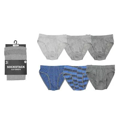 Sock Stack Mens Striped Slip Briefs Cotton Stretch Underwear Pants, 6 Pairs