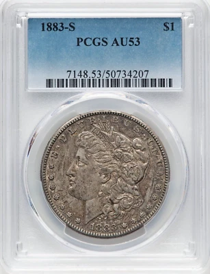1883 S Morgan Silver Dollar $1 PCGS AU 53 - Image 1 of 2